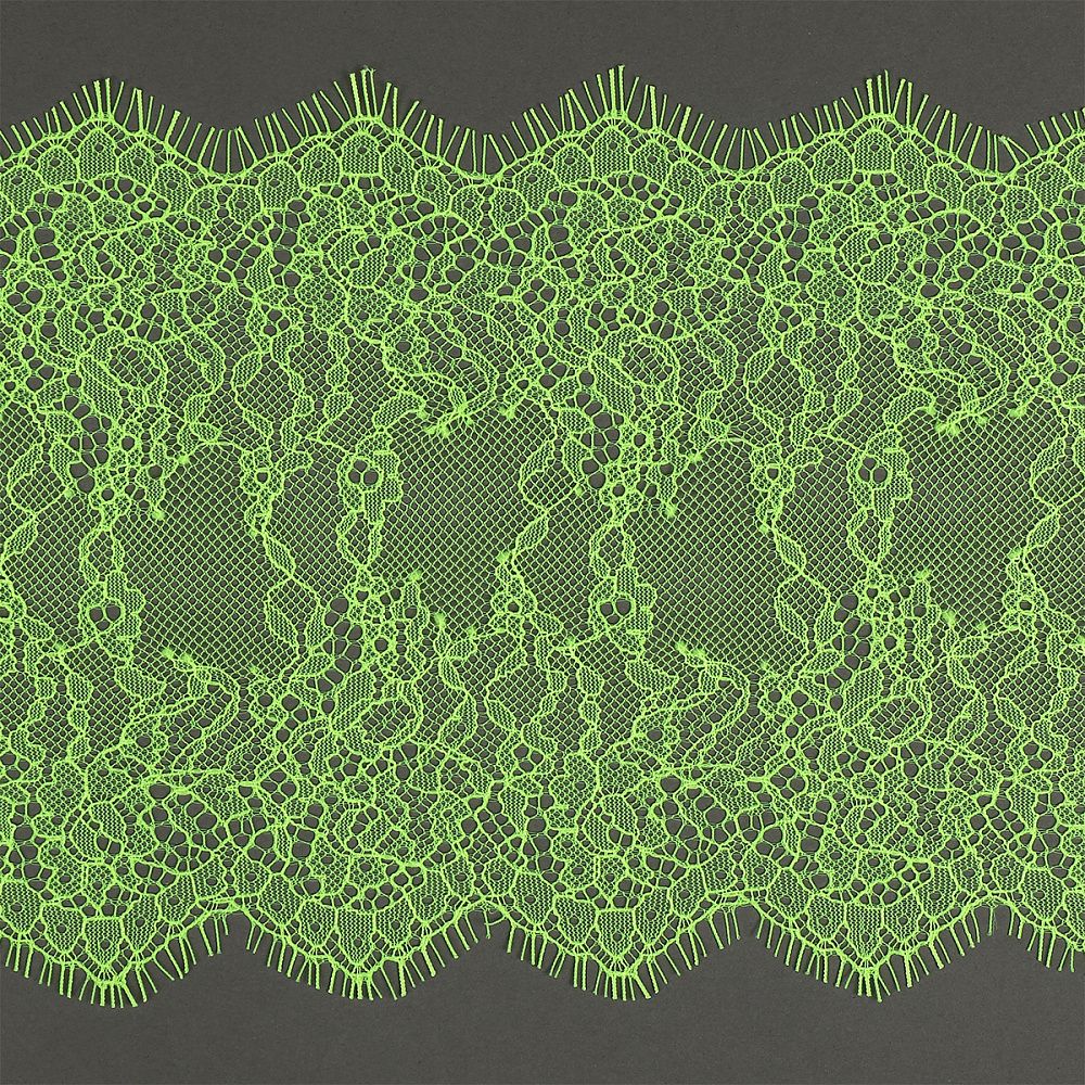Кружево шантильи (реснички) диз. A88 шир.170мм цв.F229 зелено-желтый неон, 3 метра, Kruzhevo