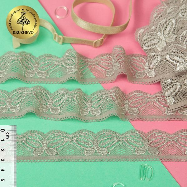 Кружево эластичное (стрейч) 32 мм цв.6 пудра уп.10м, Kruzhevo