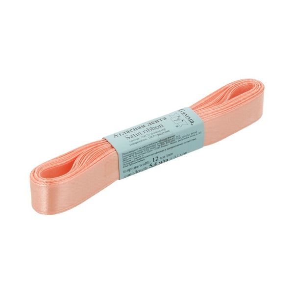 Лента атласная 1-сторонняя 12.0 мм / 10 шт по 5.4 метра, №108 персиковый, Gamma AL-12P