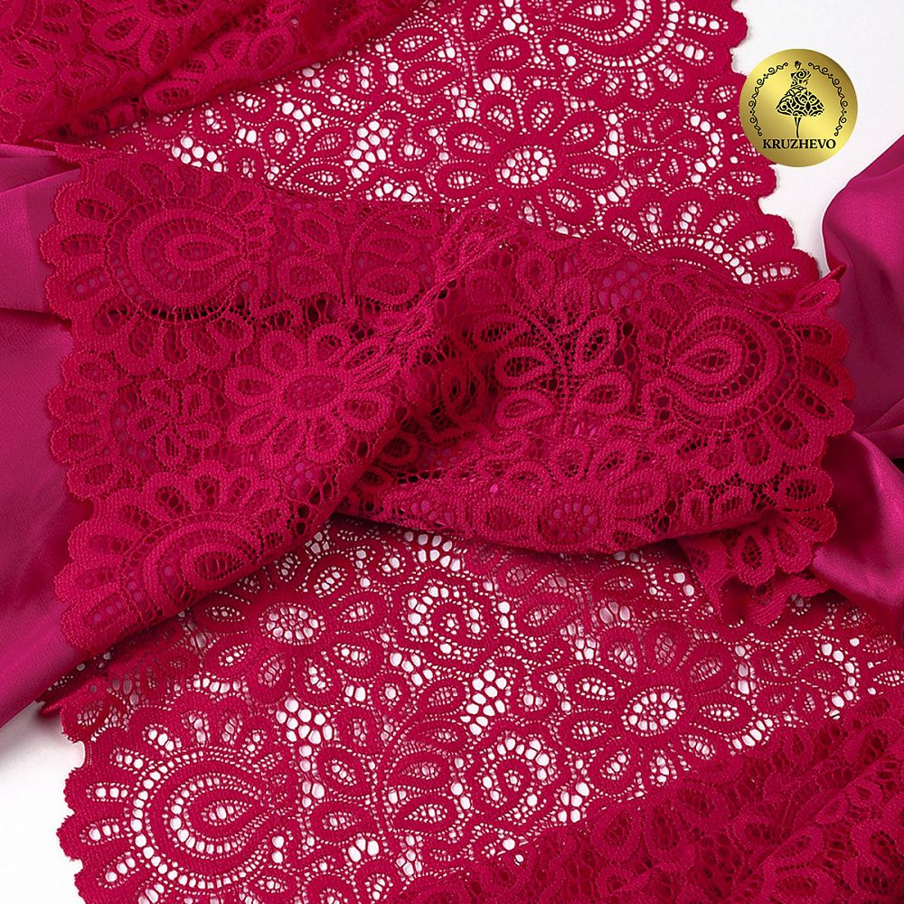 Кружево бельевое эластичное 205 мм / 3 м, TBY.YSTL00839, цв.18-1750 карминовый красный, Kruzhevo