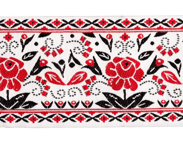 Лента (тесьма) жаккардовая 68.0 мм / 10±0.5 метров, Цветы красный/черный, Gamma DBTRJ-106