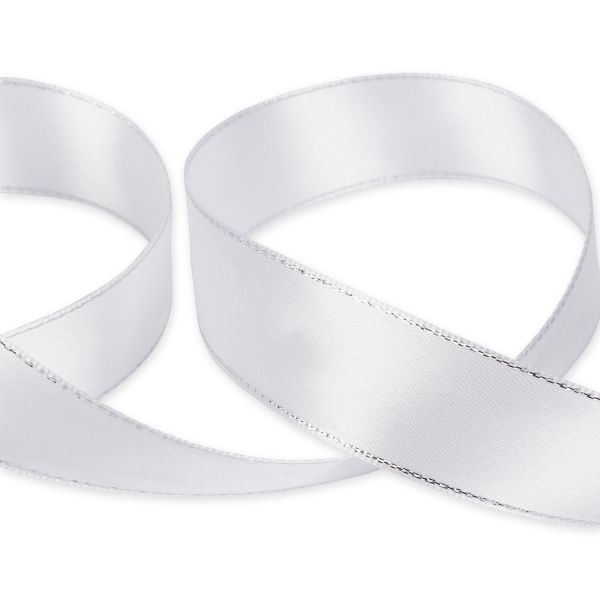 Лента атласная 2-сторонняя с метанитью 25.0 мм / 33±2 метра, 001белый/серебро, Gamma AL-25M