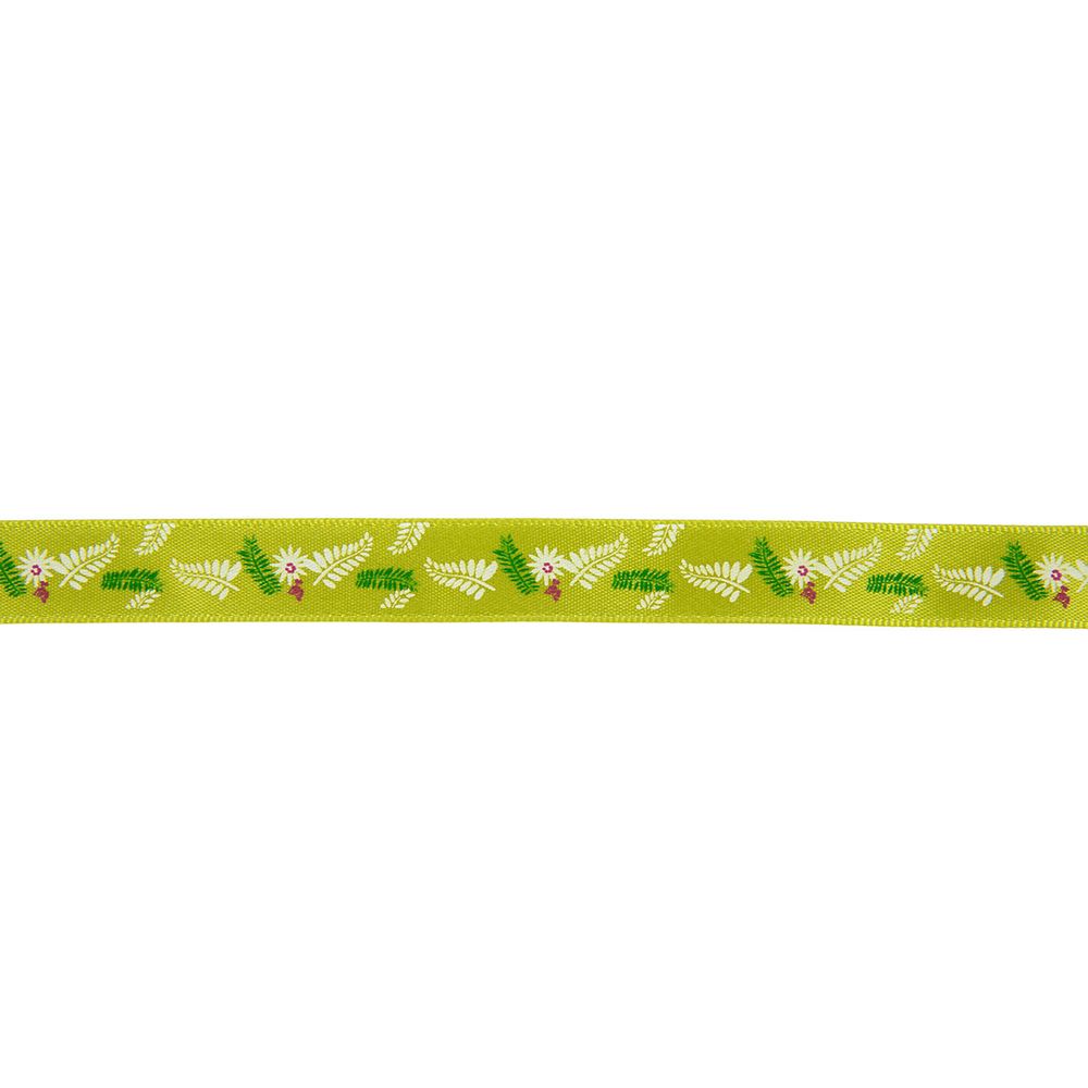 Лента атласная с рисунком 12.0 мм / 22.8 метров, P4/148 листочки/св.салатовый, Gamma ALP-123