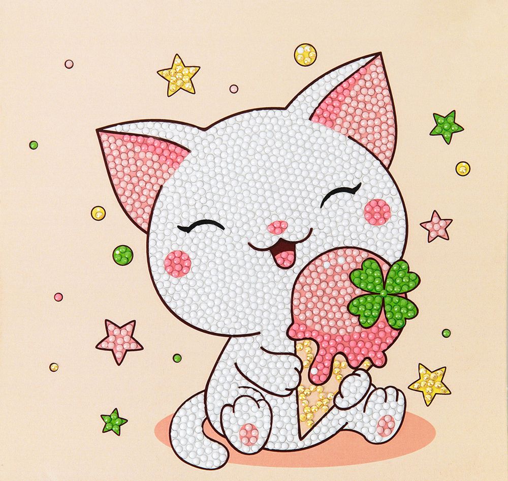 Алмазная (кристальная) мозаика Фрея ALBP-326, постер Котенок с мороженым, 20х20 см