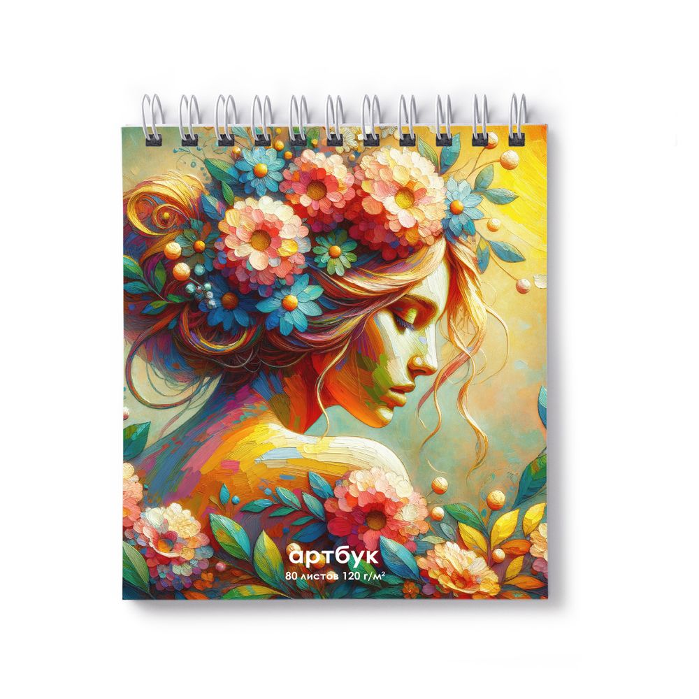Артбук (Скетчбук), блок белый, с жесткой подложкой, 120 г/м² 166*175 мм на гребне 80 л. 2 шт., Цветочная фея 01361, Светоч, 80А40