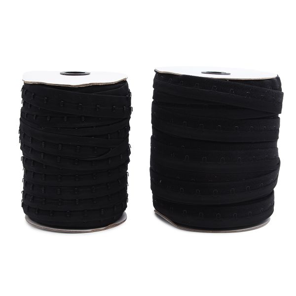 Застежки для бюстгальтера текстильные на ленте (1 ряд) 25 мм / 45.7 метра, шаг 15 мм, 43 г/м, черный, 7221-6121