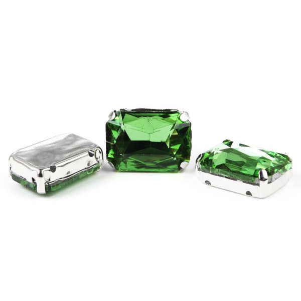 Хрустальные стразы в цапах прямоугольные (серебро) изумрудный 13х18мм, 3 штук Astra&Craft, ПЦ007НН1318