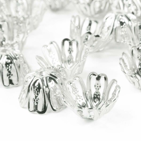 Шапочка для бусин, 12 мм, 30 шт в упак, серебро