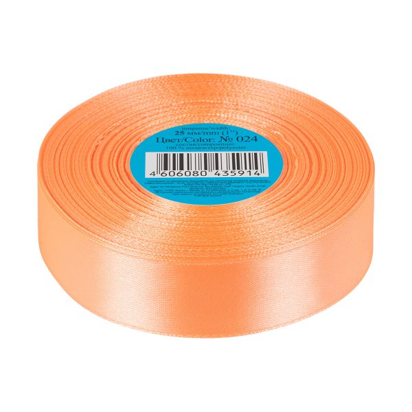 Лента атласная 1-сторонняя 25.0 мм / 33±2 метра, 024 бл.оранжевый, Gamma