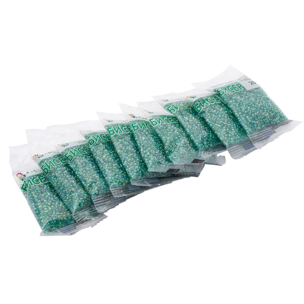 Бисер Astra&Craft 11/0 (2.1 мм), 200 г (10х20 г), цв. 180А св. бирюзовый/прозрачный радужный