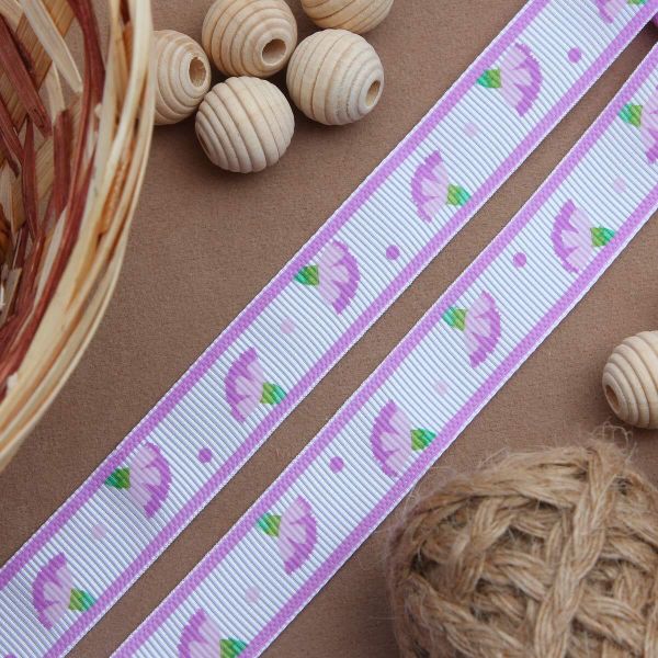 Лента репсовая (в рубчик) Гвоздики, 15 мм, 3м, фиолетовый