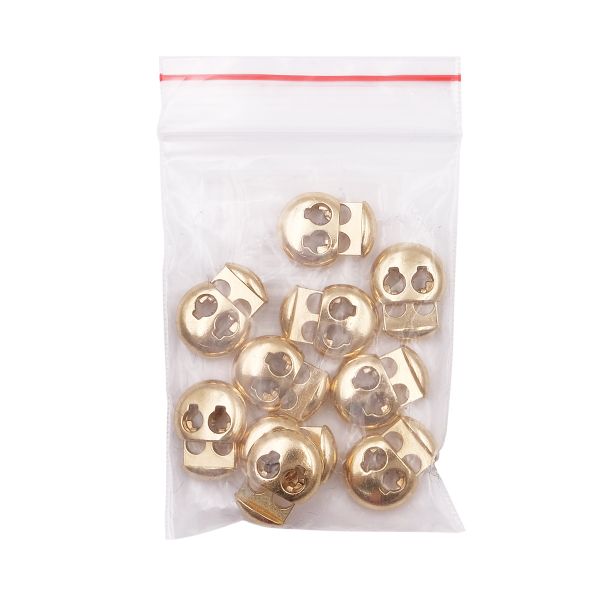 Фиксатор (зажим) для шнура металл 2 отв., 20.5х15.6 мм, ⌀3.5 мм, металл, Gold (золотой), MFR12, 10 шт