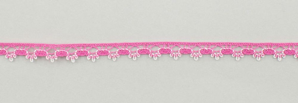 Кружево вязаное (тесьма) 10.0 мм, розовый с белым, 30 метров, IEMESA