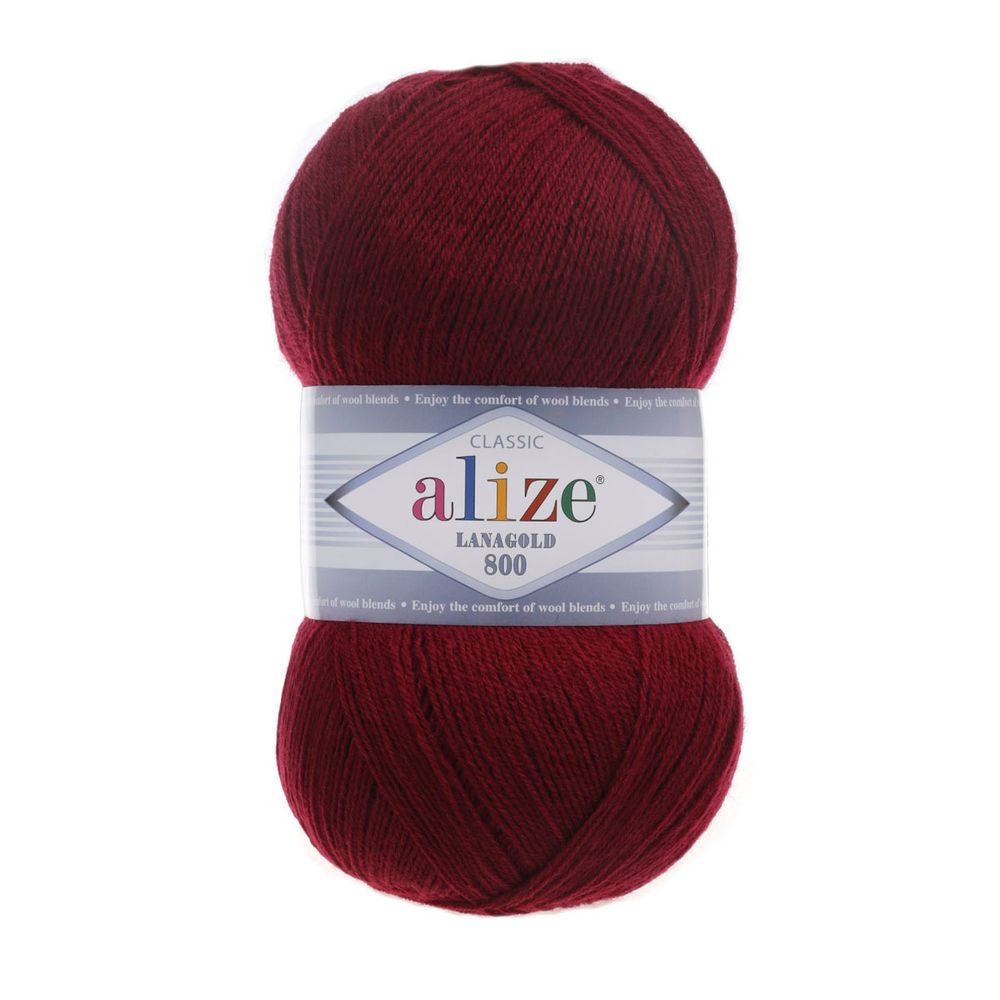 Пряжа Alize (Ализе) Lana Gold 800 / уп.5 мот. по 100 г, 800м, 057 бордовый A