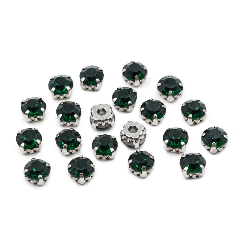 Хрустальные стразы в цапах/серебро, 8мм, 20 шт/упак, Astra&Craft (36 изумрудный), 4AR167/168