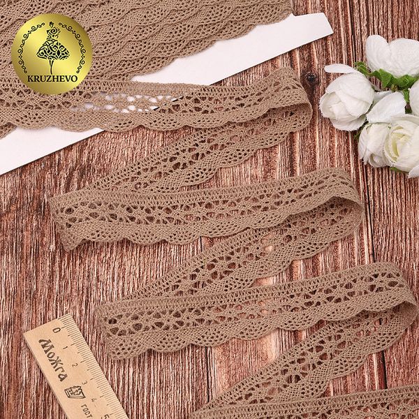 Кружево вязаное (тесьма) 27 мм / 10 метров, хлопок, TBY.1005, F294 капучино