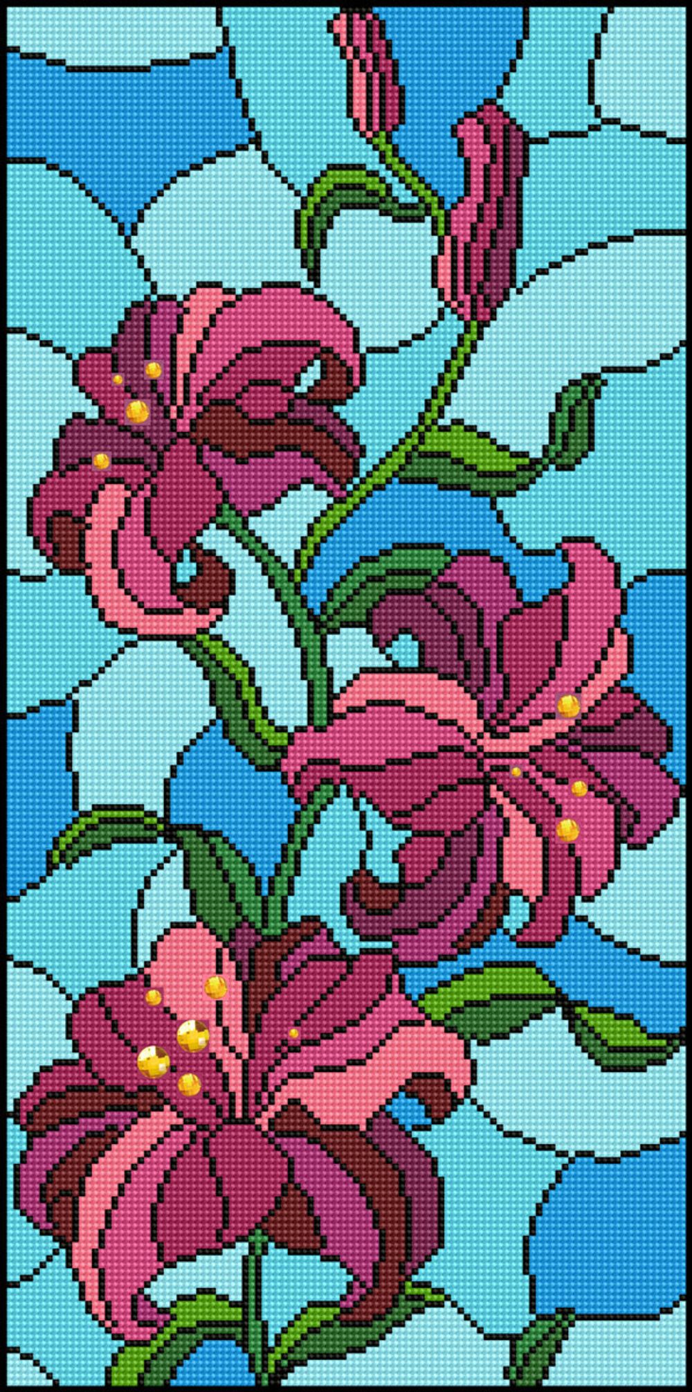 Алмазная (кристальная) мозаика Фрея, Лилия. Витраж, 30х60 см