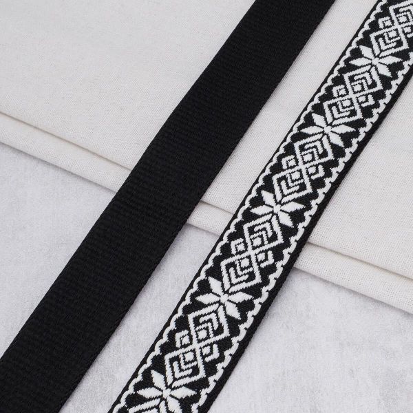 Стропа (ременная лента) 38 мм / 3 метра, [36.33 г/пог.м], с принтом 1-сторонняя, T0783 черный/белый, 3Al359