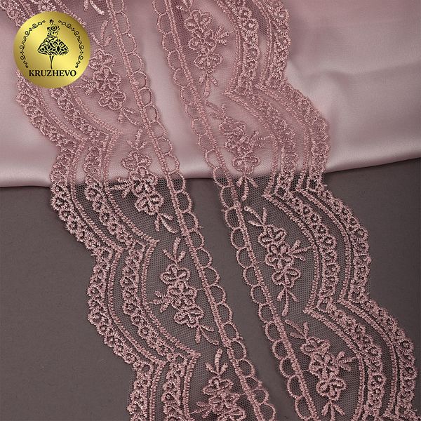 Кружево на сетке 60 мм, 2110 цв.N6615 розовая пудра уп.13.71м, Kruzhevo