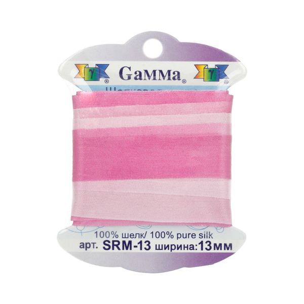 Лента (тесьма) шелковая 13.0 мм / 9.1±0.5 метров, M003 бл.розовый/сиреневый, Gamma SRM-13