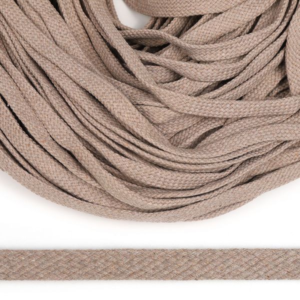 Шнур плоский плетеный х/б ⌀10.0 мм / 50 метров, турецкое плетение цв.104 капучино