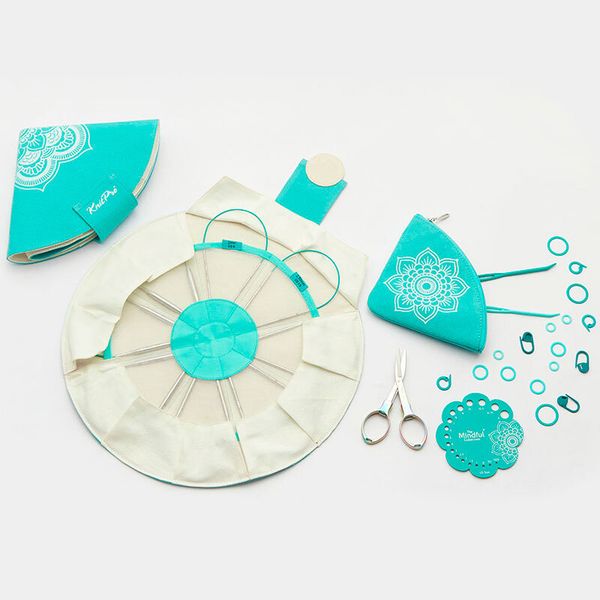 Набор круговых спиц Knit Pro Mindful Explore (Исследовать) нержавеющая сталь, пластик, серебристый, бирюзовый, 8 видов спиц в наборе, 36320