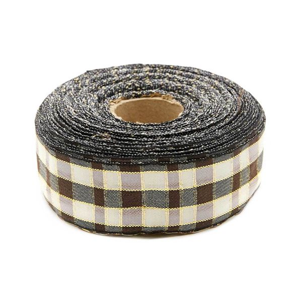 Лента Шотландка с люрексом 30 / 25м (коричневый/белый), С3301Г17