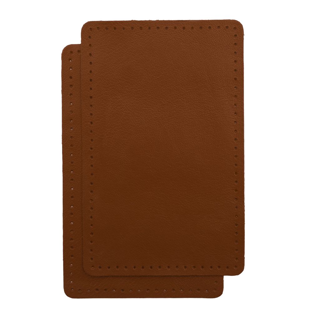 Заплатки пришивные из кожи, прямоугольник 8х12,7см с перфорацией, 2 шт, 100% кожа, 02 светло-коричневый, 9123