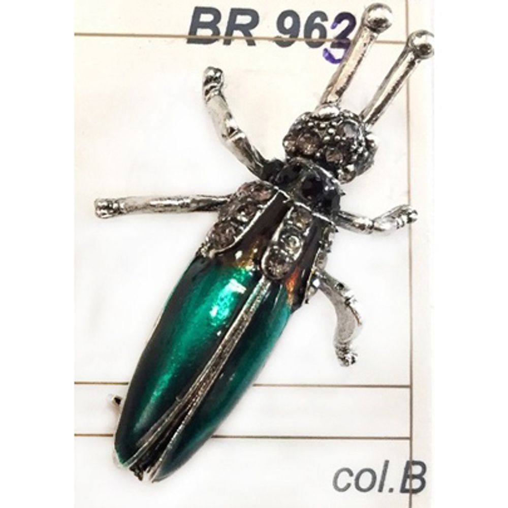 Брошь декоративная 48х30 мм, col.b зеленый с серебром /TOS/