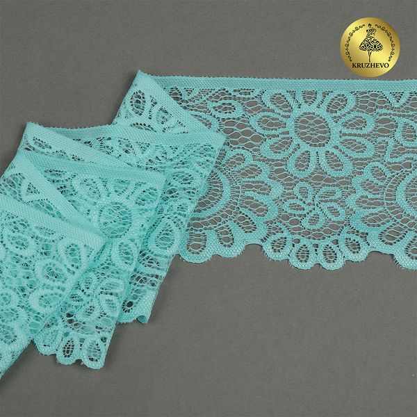 Кружево эластичное (стрейч) 90 мм, TBY.YSTL00839.N, L422 тиффани, 3м, Kruzhevo