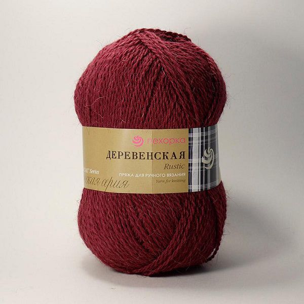 Пряжа Пехорка Деревенская / уп.10 мот. по 100 г, 250 м, цв.007 бордо