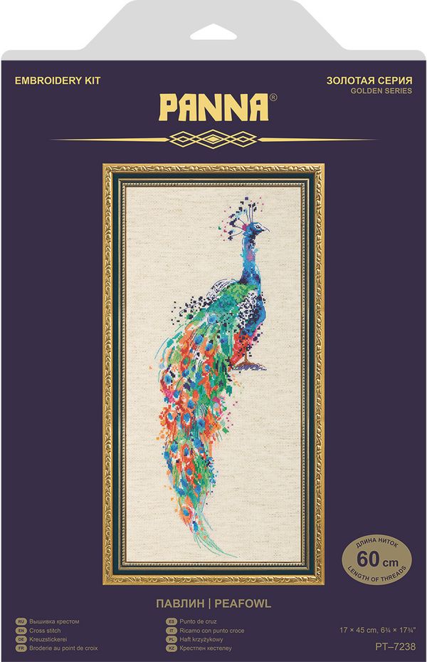 Набор для вышивания нитками Panna, Золотая серия, Павлин, 17х45 см