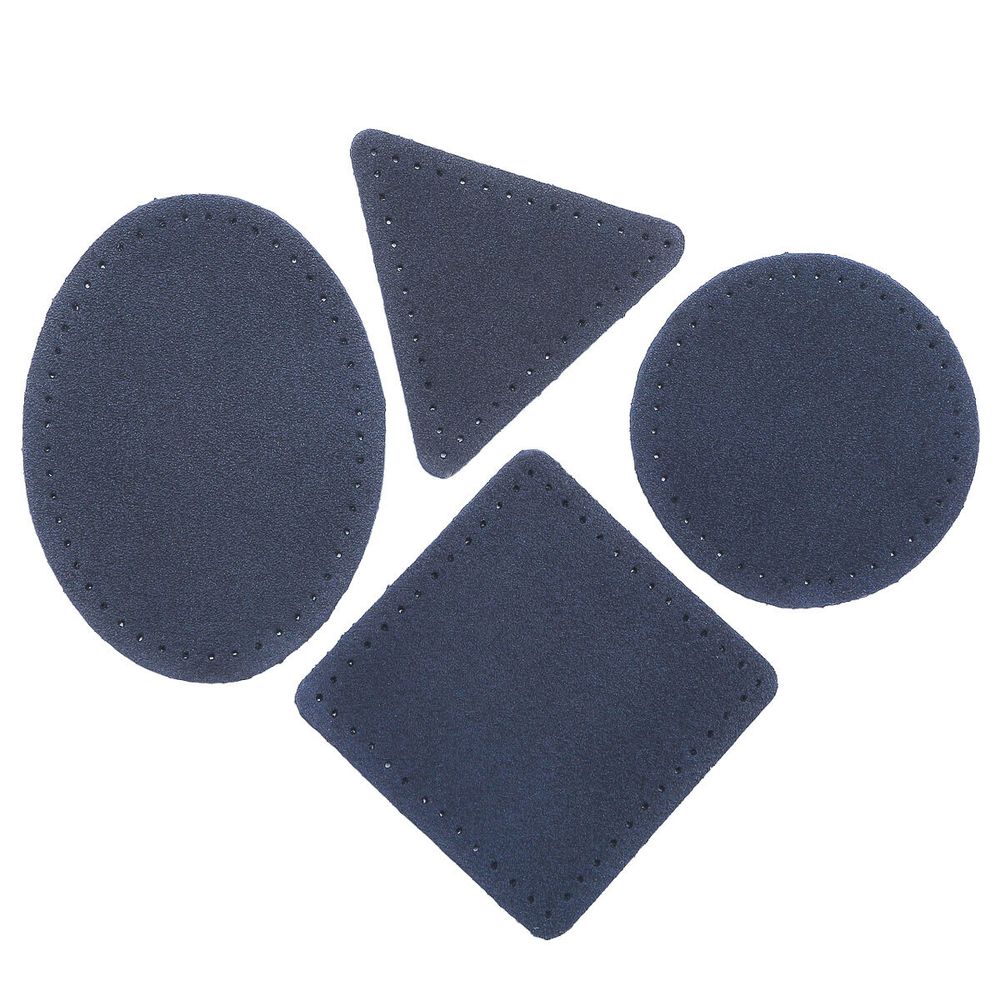 Набор заплаток пришивных из замши, круг, квадрат, треугольник, овал 6см, с перфорацией, 4 шт (22 темно-синий), 59723