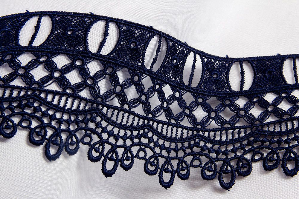 Кружево гипюр (плетёное) 62 мм / 10 м, т.синий, Gamma GGM-6201