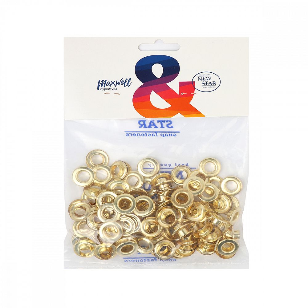 Люверсы металл ⌀9.2 мм (внутр.), h6.32 мм, №24, сталь, золото, 100 шт, New Star