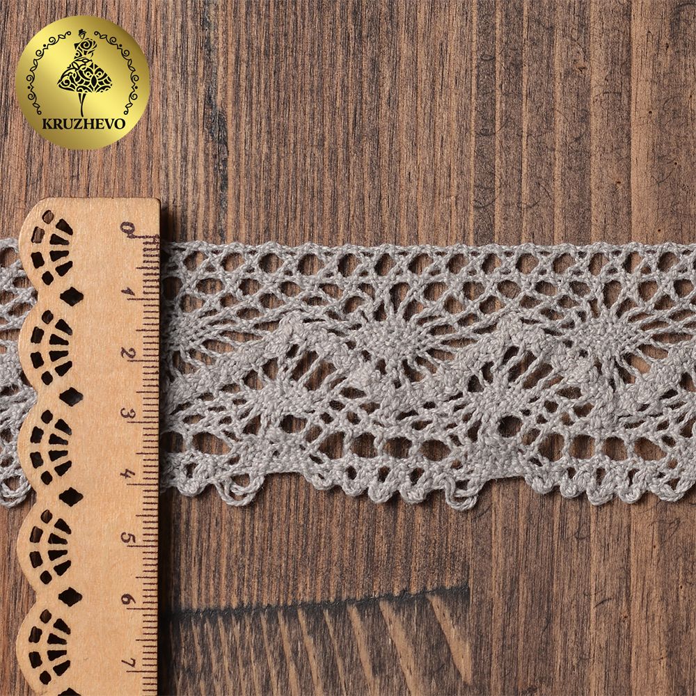 Кружево вязаное (тесьма) 45 мм / 10 метров, диз. 300, цв.25 св.серый, Kruzhevo