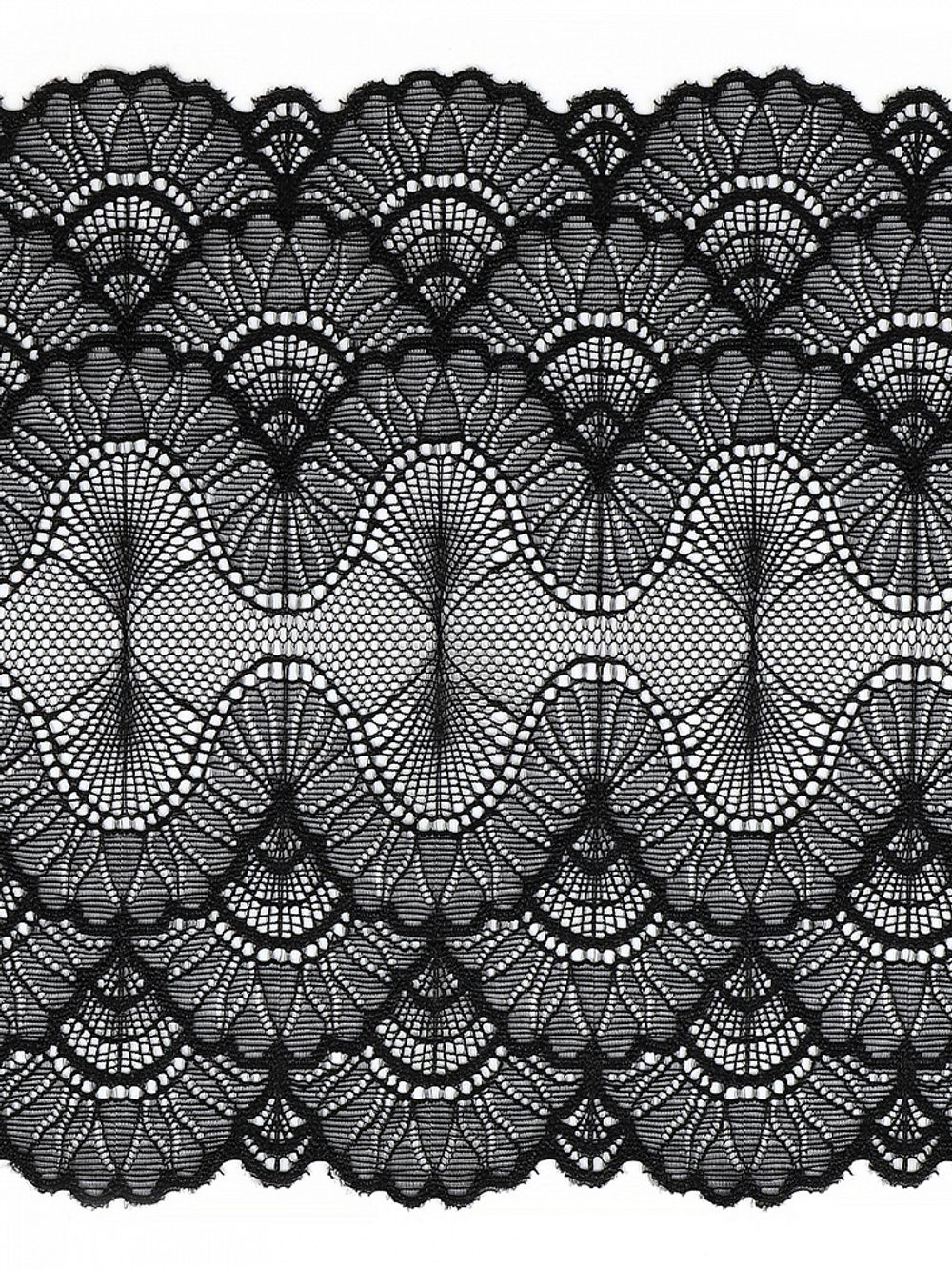 Кружево бельевое эластичное 195 мм / 2.7 м, 8034, цв.02 черный, Kruzhevo