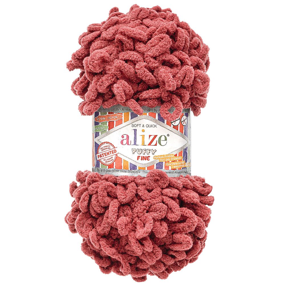 Пряжа Alize (Ализе) Puffy Fine / уп.5 мот. по 100 г, 14м, 956 вишневый