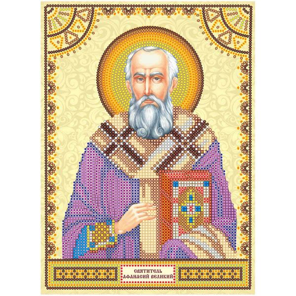 Схема для вышивки иконы бисером на натуральном художественном холсте Святой Афанасий 17х23см, ACK-121