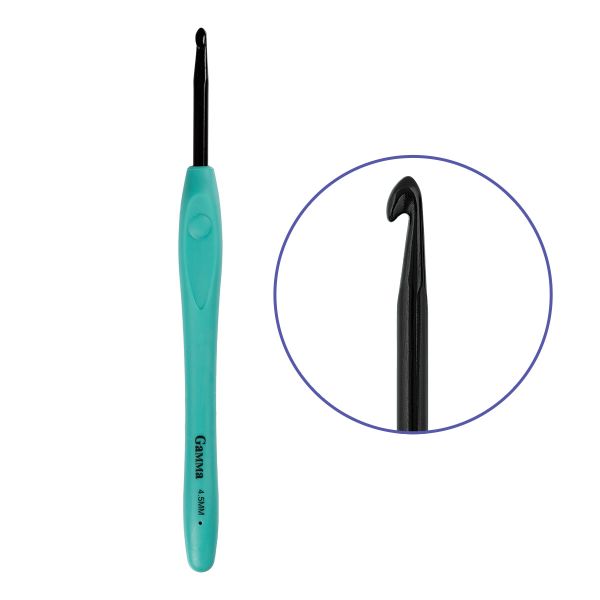 Крючок для вязания с прорезиненной ручкой ⌀4.5 мм, 16 см, алюминий, Gamma RH-BL