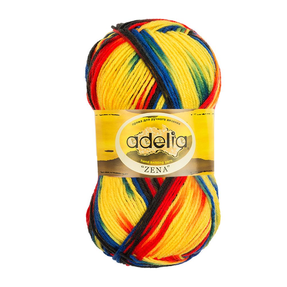 Пряжа Adelia Zena / уп.5 мот. по 100г, 308м, 73 желтый-красный-синий-т.серый