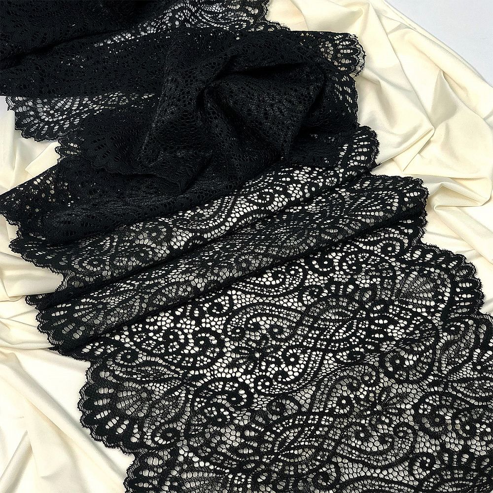 Кружево бельевое эластичное 225 мм / 120 м, 40992 цв.170 черный, Kruzhevo