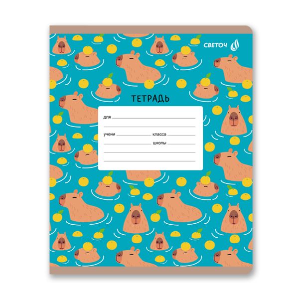 Тетрадь ученическая школьная, выборочный лак, A5 12 л. на скобе 65 г/м², белизна 100% 25 шт клетка, 01405 КапиВажный, Светоч Т87