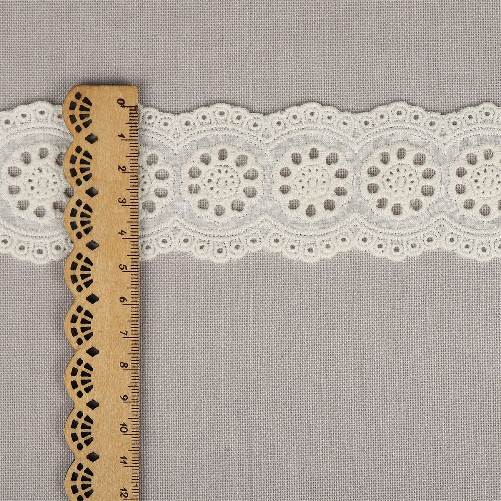 Кружево шитьё хлопок.1137 45 мм, цв.F102 молочный, уп.13.71м, Kruzhevo