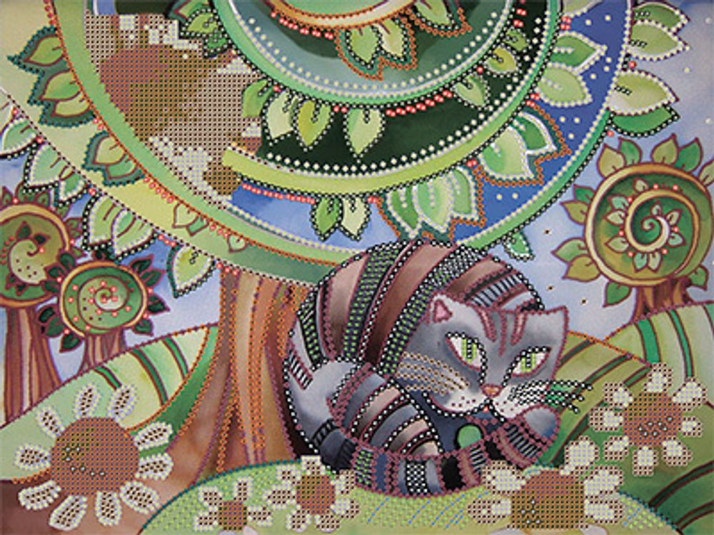 Рисунок для вышивания Gamma, канва с рисунком (бисер), 30х39 см, Кот и ромашки