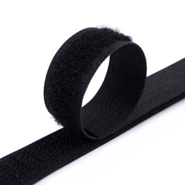 Лента контактная липучка (велкро) пришивная 16 мм / 25 метров, черный, Gamma LG-16, ПАРА (крючок+петля), качество 