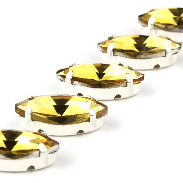 Хрустальные стразы в цапах формы миндаль, желтый 7х15 мм, 5 шт., МЦ004НН715