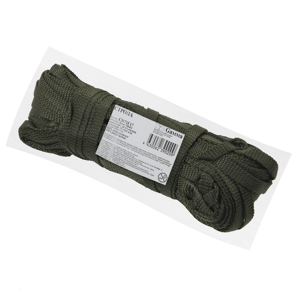 Стропа (ременная лента) 10 мм / 25 метров, толщ. 1.03 мм, [4.7 г/пог.м], 100% п/п, хаки, Gamma С3871Г17