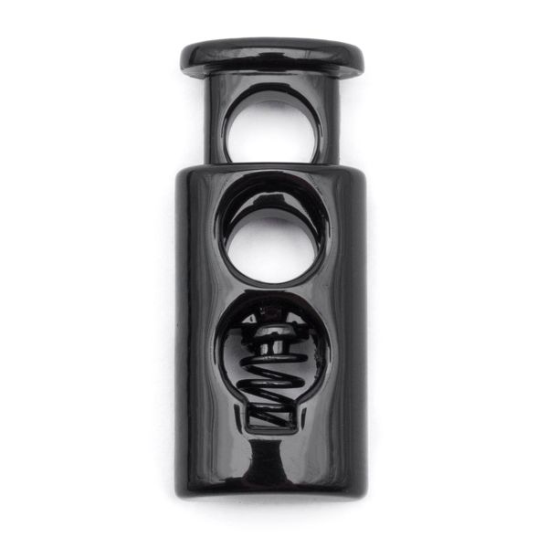 Фиксатор (зажим) для шнура металл 2 отв., 10х23 мм, (in ⌀4 мм), черный глянец, 100 шт