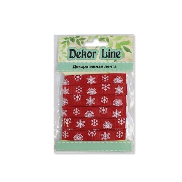 Лента репсовая (в рубчик) с принтом 10.0 мм / 3 метра, Снежинки, красный